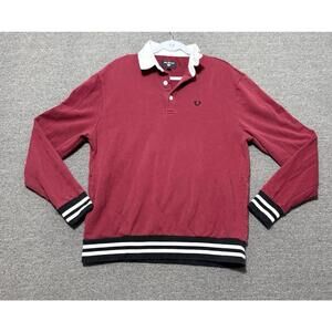 True Religion Mens M MaroonLong Sleeve Y2K Rugby Polo